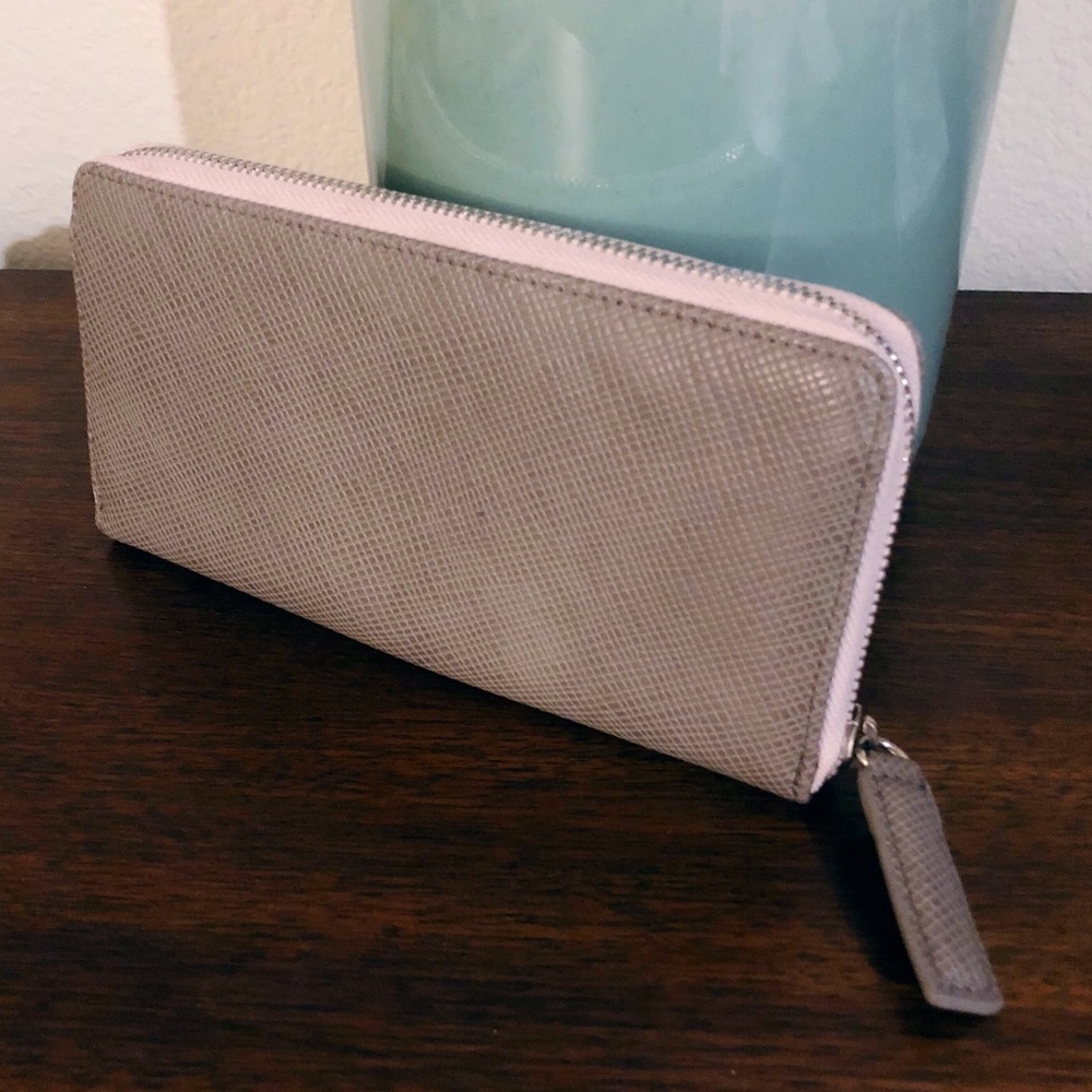Gray and Pink vegan leather wallet